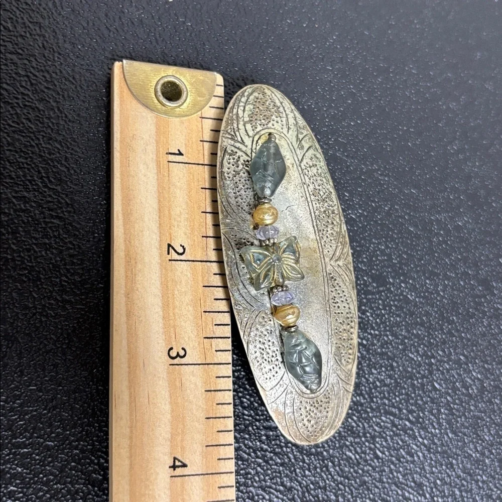 Vintage France Butterfly Southwestern Etched Silver Tone Hair Clip